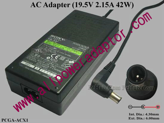 Sony Vaio Parts AC Adapter PCGA-ACX1, 19.5V 2.15A, Tip E, (2-Prong)
