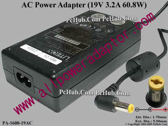 LITE-ON PA-1600-19AC AC Adapter 19V 3.2A, Tip Acer, 2-Prong