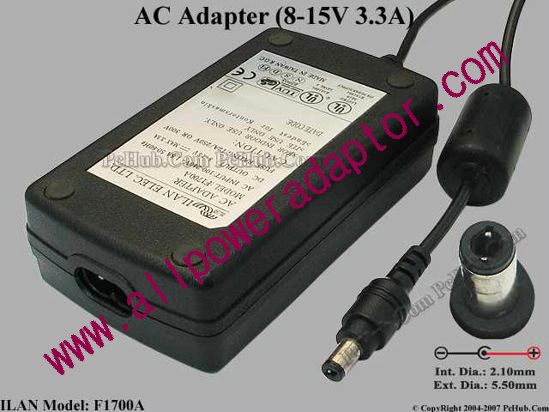 ILAN F1700A AC Adapter- Laptop 8-15V 3.3A, Tip B