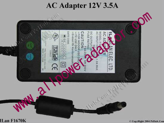 ILAN F1670K AC Adapter- Laptop 12V 3.5A, 5.5/2.1mm, C14