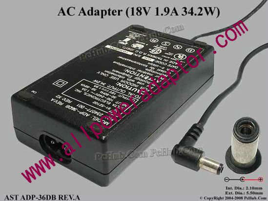 AST Common Item (AST) AC Adapter- Laptop 234077-001, 18V 1.9A, Tip B