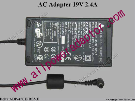 Delta Electronics ADP-45CB REV.F AC Adapter- Laptop 19V 2.4A, 5.5/2.1mm, 2-Prong
