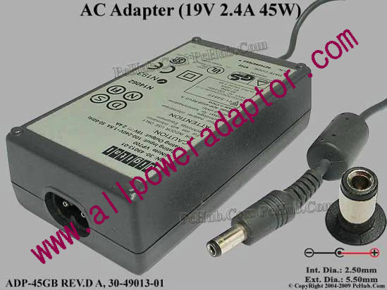 Digital Common Item (Digital) AC Adapter- Laptop 19V 2.4A, 5.5/2.5mm, 2-Prong