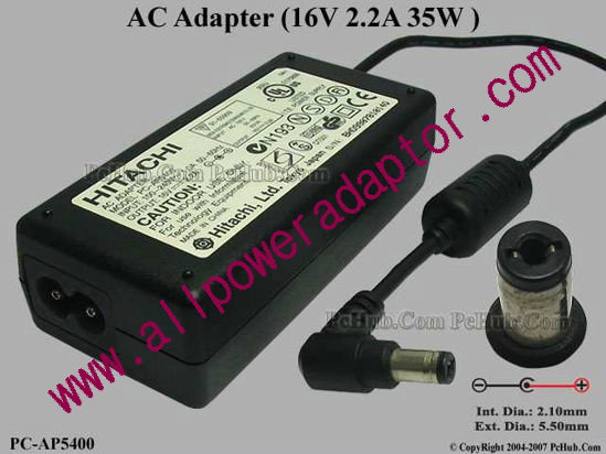 Hitachi AC Adapter- Laptop PC-AP5400, 16V 2.2A, Tip B