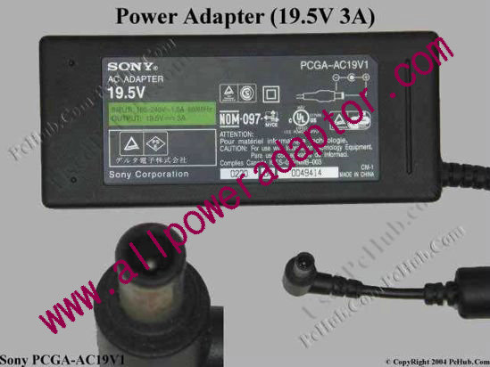 Sony Vaio Parts AC Adapter 19.5V 3A, Barrel 6.0/4.5mm With Pin, 2-Prong