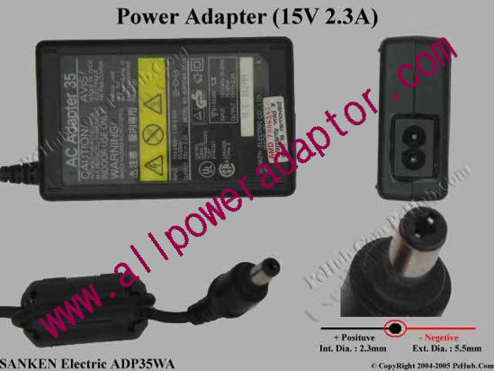 SANKEN ADP35WA AC Adapter 15V 2.3A, Tip B