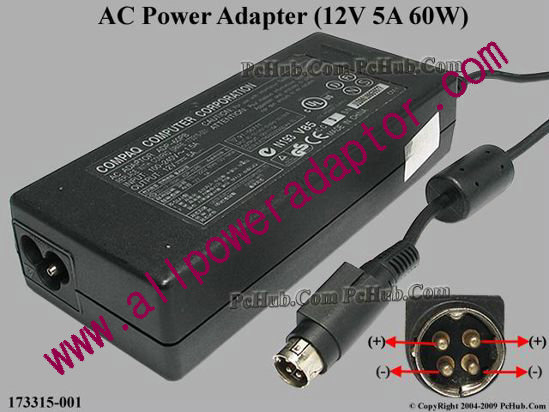 Compaq Common Item (Compaq) AC Adapter- Laptop 12V 5A, 4-Pin P1