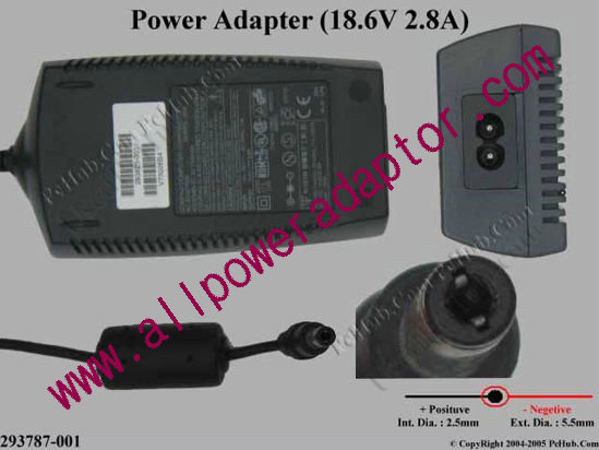 Compaq Common Item (Compaq) AC Adapter- Laptop 293787-001, 18.6V 2.8A, Tip C