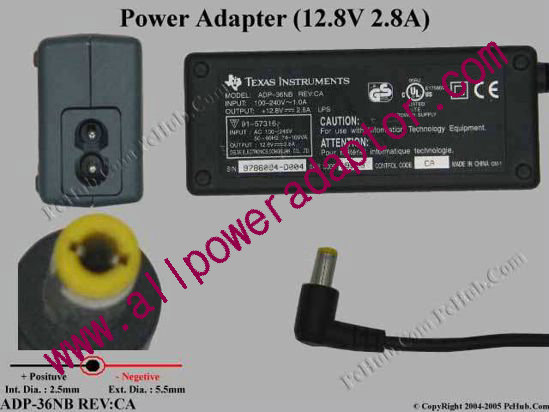 Texas Instruments Common Item AC Adapter ADP-36NB REV:CA