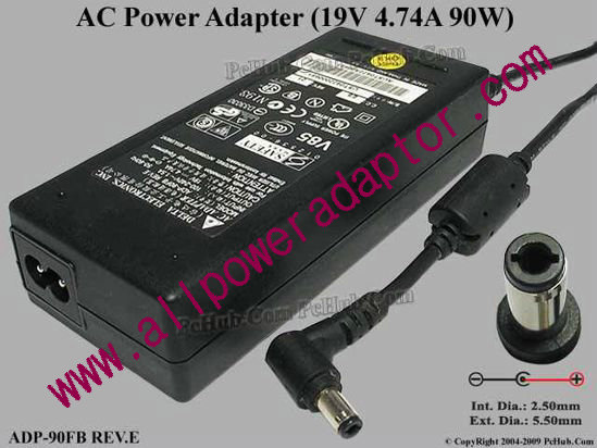 Delta Electronics ADP-90FB REV.E AC Adapter- Laptop 19V 4.74A, 5.5/2.5mm, 2-Prong