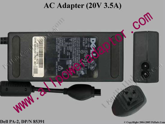 Dell Common Item (Dell) AC Adapter- Laptop 20V 3.5A, 3-Pin Hole, 2-Prong