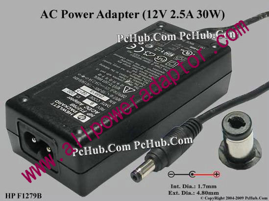 HP AC Adapter- Laptop 12V 2.5A, 4.8/1.7mm, 2-Prong - Click Image to Close
