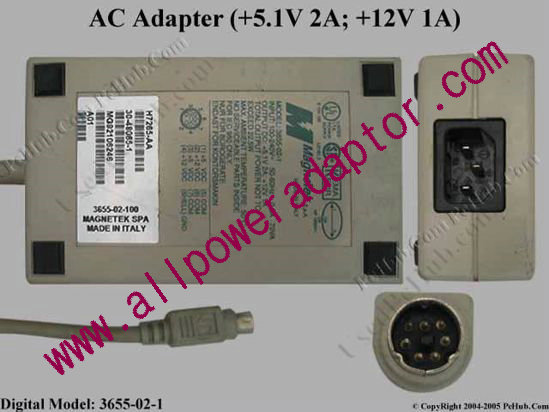 Digital Common Item (Digital) AC Adapter- Laptop 12V 1A, 5.1V 2A, 7-Pin, C14