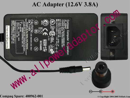 Compaq Common Item (Compaq) AC Adapter- Laptop 400962-001, 12.6V 3.8A
