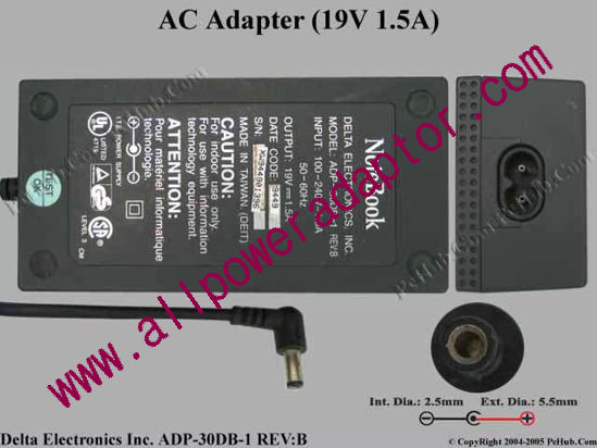 Delta Electronics ADP-30DB-1 REV:B AC Adapter- Laptop 19V 1.5A - Click Image to Close