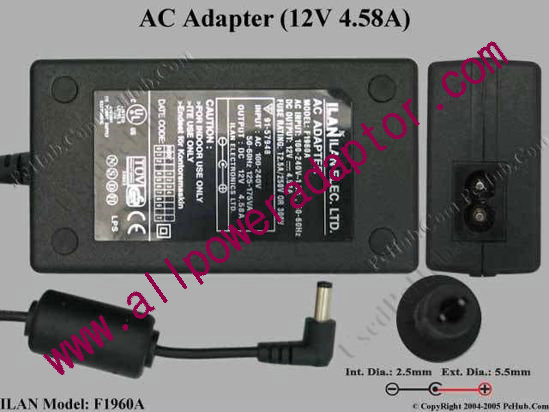 ILAN F1960A AC Adapter- Laptop 12V 4.58A