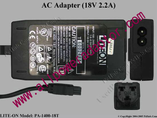 LITE-ON PA-1400-18T AC Adapter 18V 2.2A, 3-pin