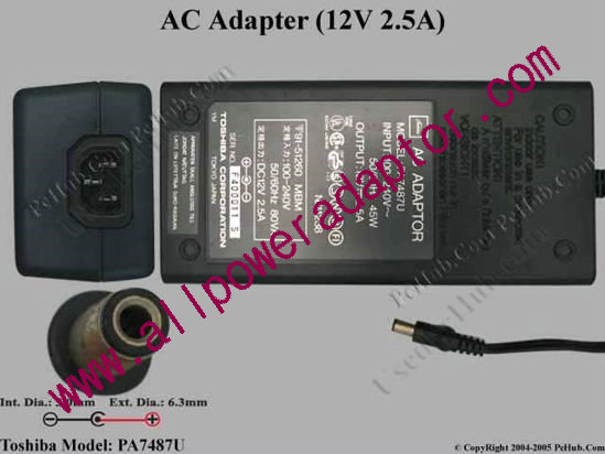 Toshiba AC Adapter 12V 2.5A, 6.5/3.0mm, IEC C14