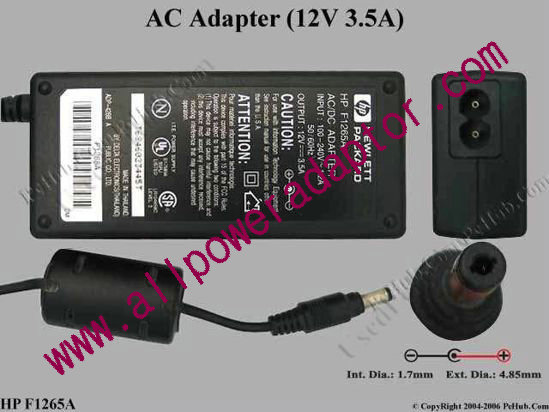 HP AC Adapter- Laptop 12V 3.5A, 4.8/1.7mm, 2-Prong