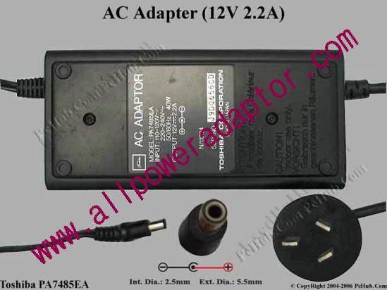Toshiba AC Adapter 12V 2.2A 3.0/6.5mm, AU 3 Pin Plug