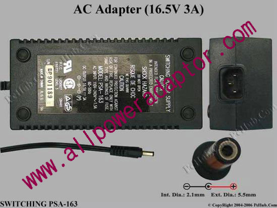 Other Brands SWITCHING PSA-163 AC Adapter 16.5V 3A, 5.5/2.1mm, C14