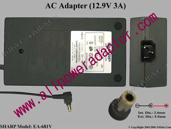 Sharp AC Adapter 12.9V 3A, 5.5/2.5mm, C14