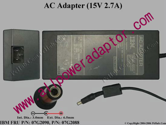 IBM AC Adapter- Laptop 07G2090, 15V 2.7A, Tip D