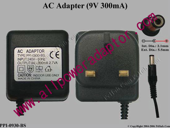 Other Brands PPI-0930-BS AC Adapter 9V 300mA