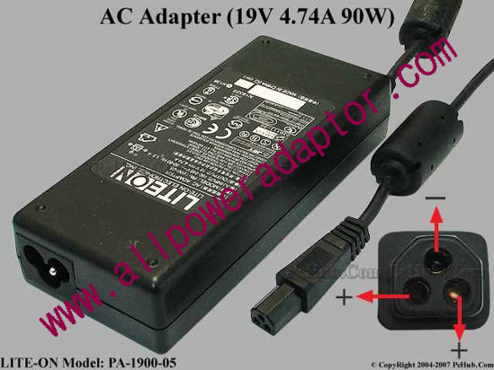 LITE-ON PA-1900-05 AC Adapter 19V 4.74A, 3-Hole, 3-Prong, New