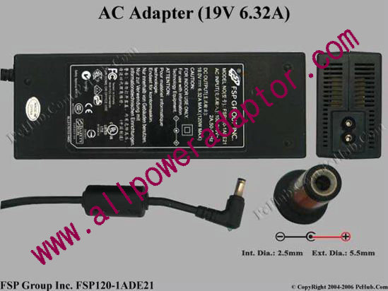FSP Group Inc FSP120-1ADE21 AC Adapter- Laptop 19V 6.32A, 5.5/2.5mm, 2-Prong