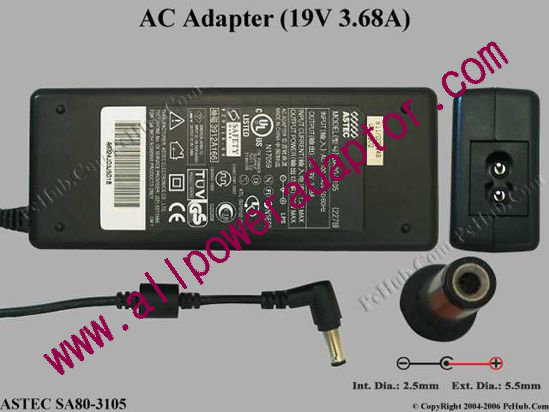 ASTEC SA80-3105 AC Adapter- Laptop 19V 3.68A, Tip C