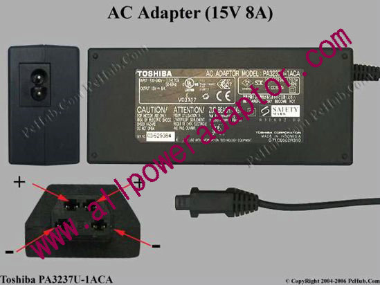 Toshiba AC Adapter 15V 8A, 4 Hole, 2-Prong
