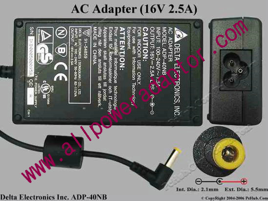 Delta Electronics ADP-40NB AC Adapter- Laptop 16V 2.5A, Tip B