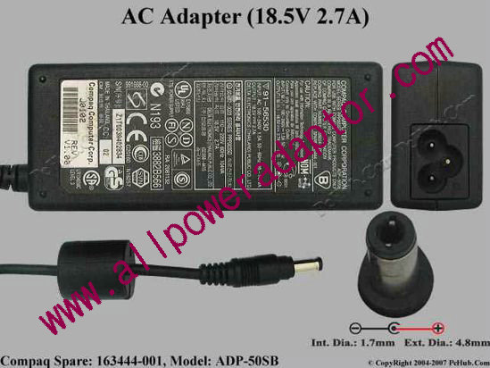 Compaq Armada Series AC Adapter- Laptop 163444-001, ADP-50SB, 18.5V 2.7A