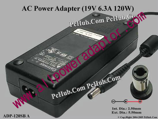 Gateway Common Item (Gateway) AC Adapter- Laptop 19V 6.3A, 5.5/2.5mm, 2-Prong