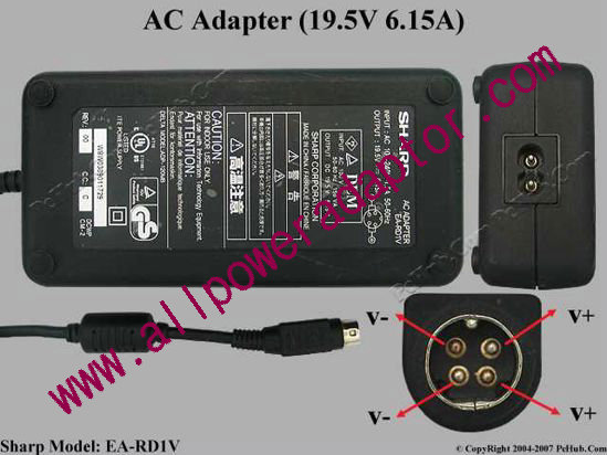Sharp EA-RD1V AC Adapter 19.5V 6.15A, 4P, P1