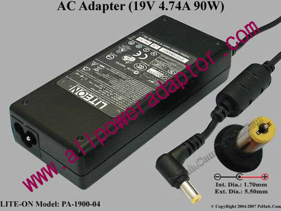 LITE-ON PA-1900-04 AC Adapter 19V 4.74A, 5.5/1.7mm, 3-Prong