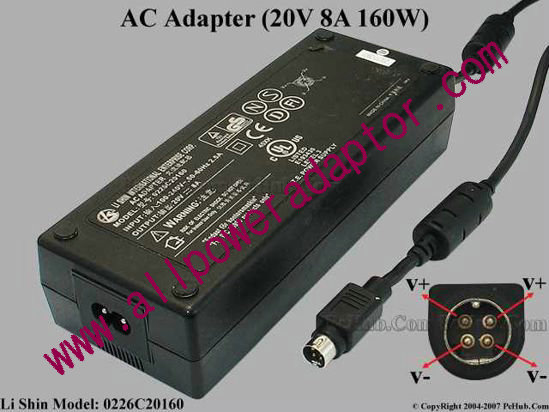 Li Shin 0226C20160 AC Adapter 20V 8A, 4-Pin P1