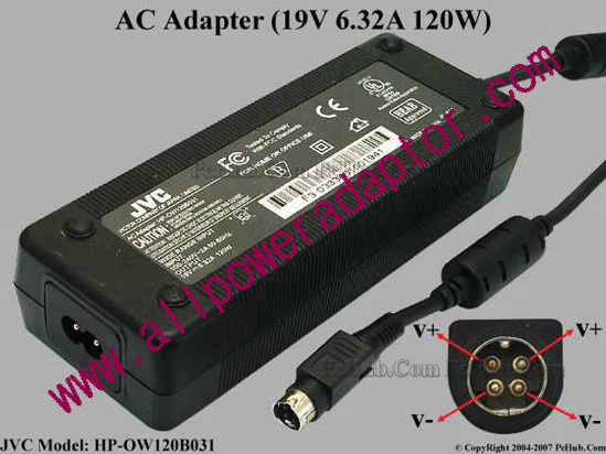 JVC HP-OW120B031 AC Adapter- Laptop 19V 6.32A, 4-Pin P1