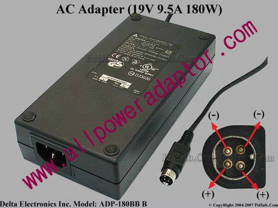 Delta Electronics ADP-180BB B AC Adapter- Laptop 19V 9.5A, 4-Pin P1
