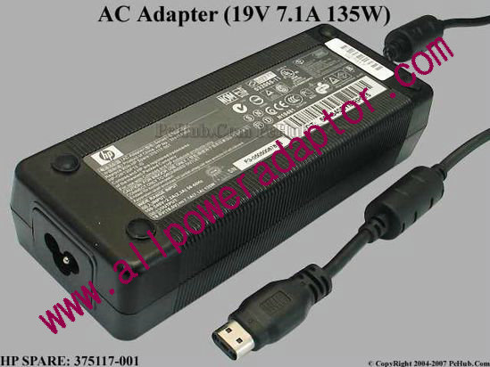 HP AC Adapter- Laptop 19V 7.1A, Flat connector, 3-Prong