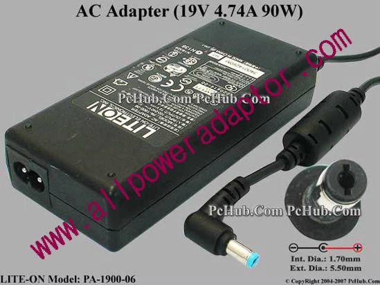 LITE-ON PA-1900-06 AC Adapter 19V 4.74A, 5.5/1.7mm, 2-Prong
