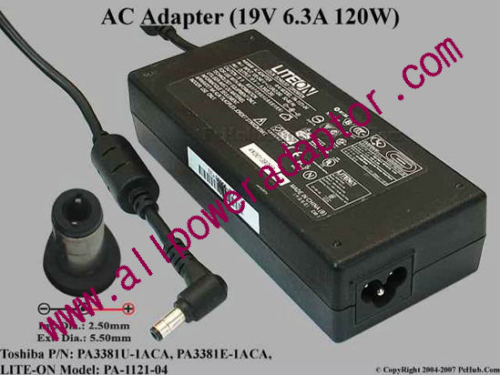 Toshiba AC Adapter 19V 6.3A, 5.5/2.5mm 12mm, 3-Prong