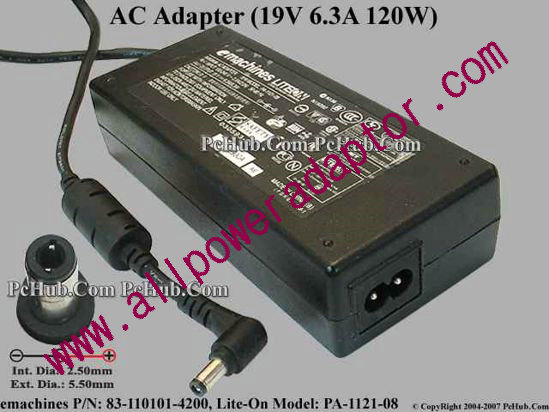 eMachines Common Item (eMachines) AC Adapter- Laptop 19V 6.32A, 5.5/2.5mm, 2-Prong