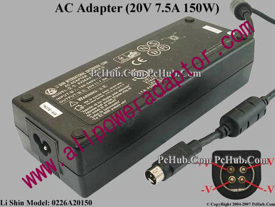 Li Shin 0226A20150 AC Adapter 20V 7.5A, 4-Pin P1