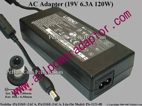 Toshiba AC Adapter PA3336U-2ACA, 19V 6.3A, Tip D, (2-prong)