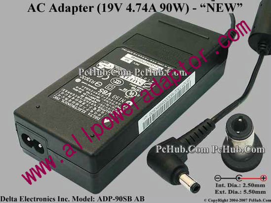 Delta Electronics ADP-90SB AB AC Adapter- Laptop 19V 4.74A, 5.5/2.5mm, 2-Prong, New