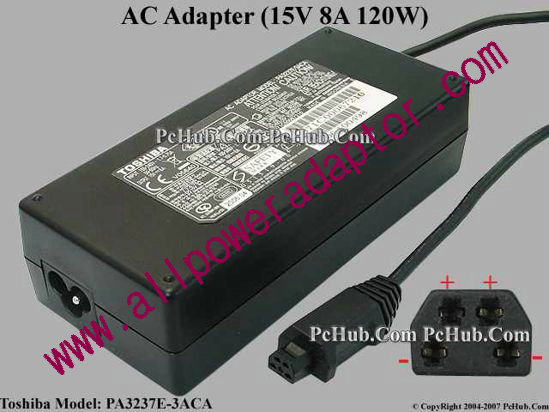 Toshiba AC Adapter PA3237E-3ACA, 15V 8A, 4 Hole (3-Prong)