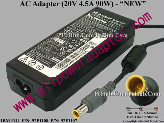 IBM Thinkpad Series AC Adapter- Laptop 20V 4.5A, 7.9/5.5mm Pin, 3-Prong,New