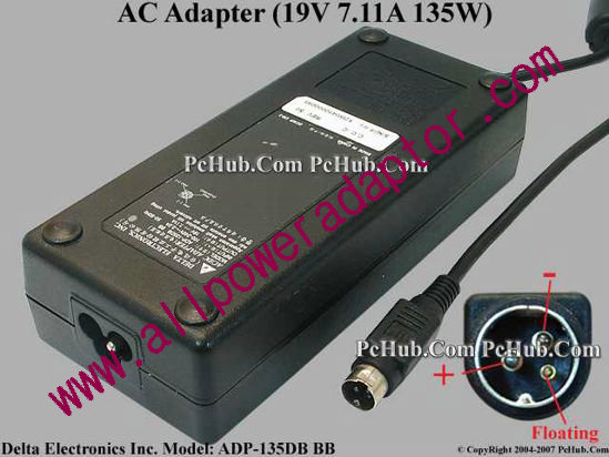 Delta Electronics ADP-135DB BB AC Adapter- Laptop 19V 7.11A, 3-Pin P1=V